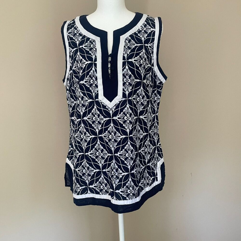 Susan Bristol Womens Linen Blend XL Sleeveless Summer Top Career Classic Floral